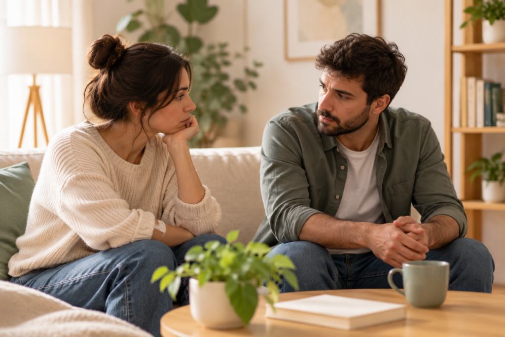 Pareja conversando sobre sus dificultades de relación